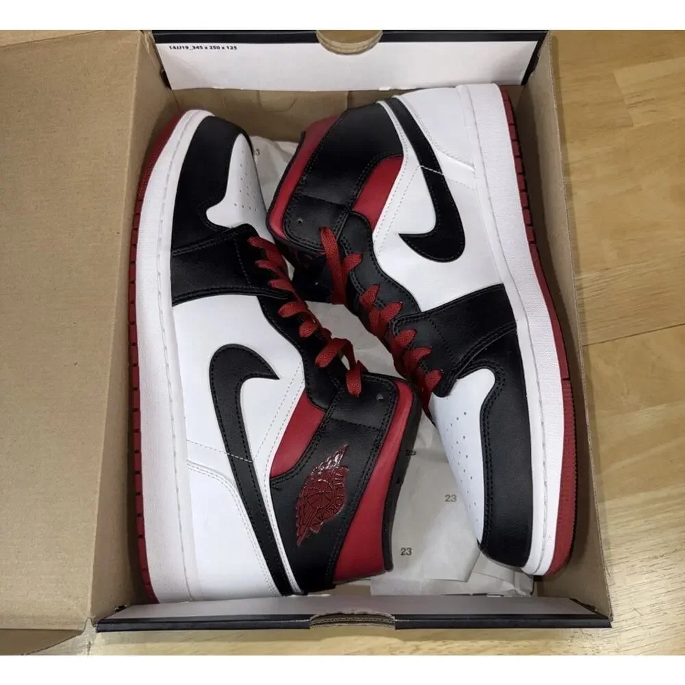 Size 14 - Jordan 1 Mid Black Gym Red DQ8426-106 White Red Black DS